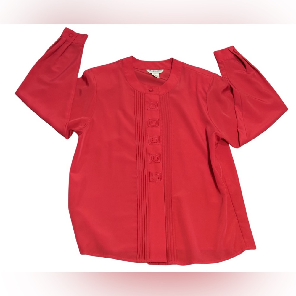 Vintage Red Hill &‎ Archer Blouse 80s Shoulder Pad Button Up 12 Office Geometric